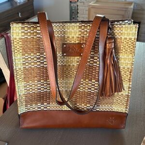 Patricia Nash Brown and Gold Woven Tote with Tassel